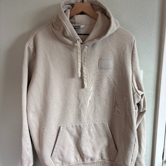Puma Hoodie Sweatshirt Men’s XL Beige Taupe Pullover Kangaroo Pocket - Picture 1 of 12
